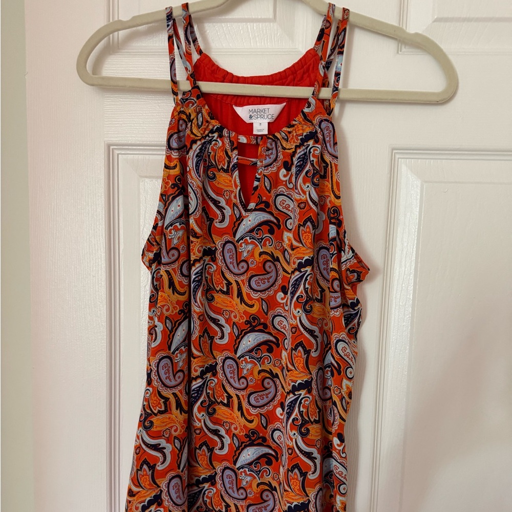 Market & Spruce Orange Paisley Tank Top